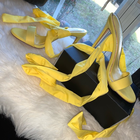 yellow tie up heels